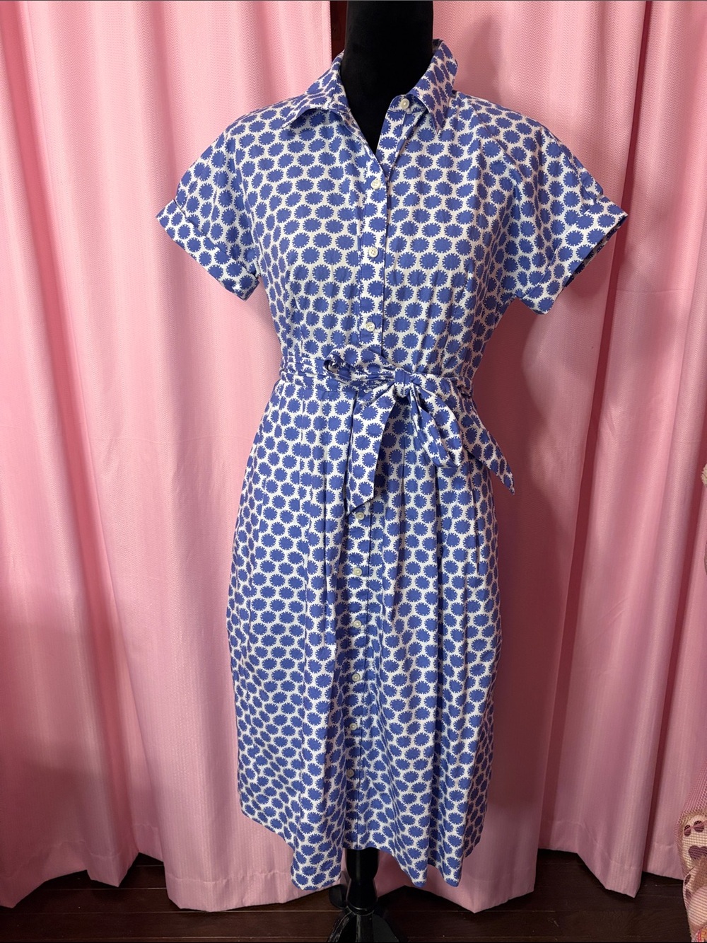 Talbots 100% Cotton Blue and White Dolman Sleeve Shirt Dress